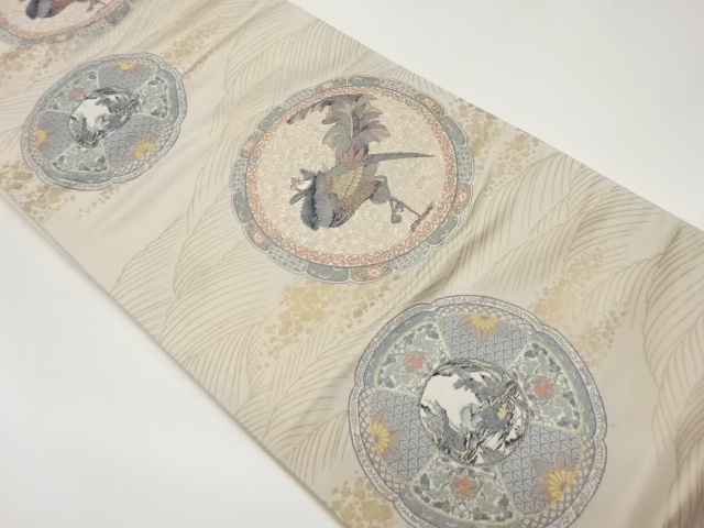 JAPANESE KIMONO / VINTAGE FUKURO OBI / SILK / WOVEN FLOWER & SCENERY